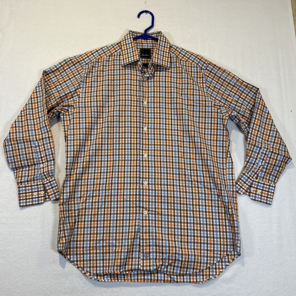 David Donahue Shirt Mens Sz 16 32/33 Plaid Checked Long Sleeve Button Up Preppy